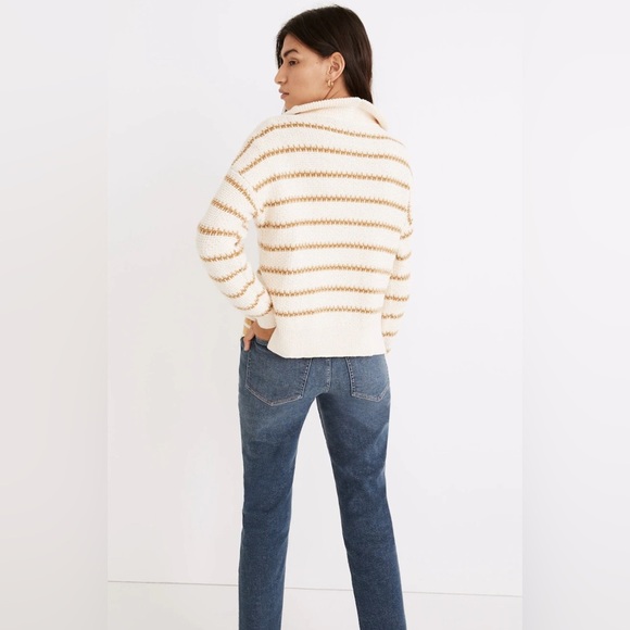 Madewell Canby Button Mockneck Sweater in Stripe, Size XS - Picture 4 of 15